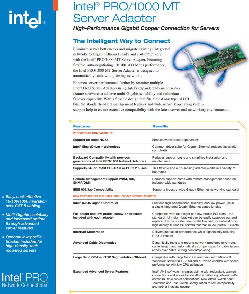 Allowish PCI 1000MT solo puerto Gigabit servidor tarjeta de red Intel